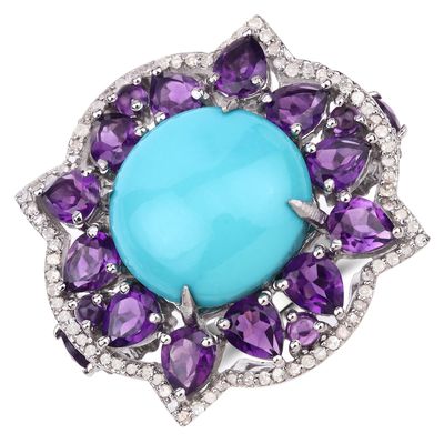 925 Amethyst, Turquoise & Diamond Ring