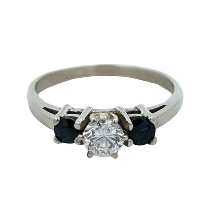 14K Diamond & Sapphire 3 Stone Ring