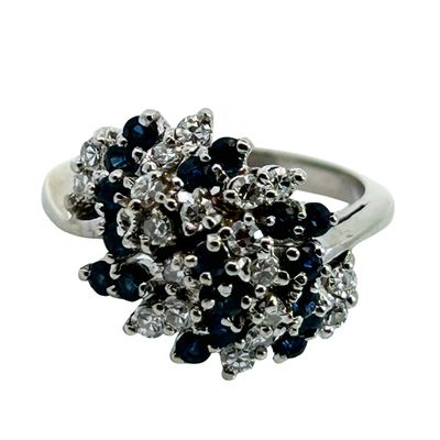 14K Sapphire & Diamond Domed Cluster Ring