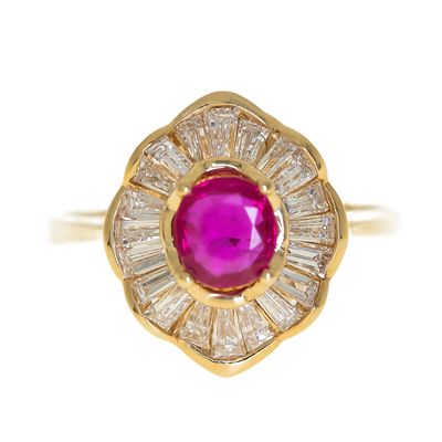Earth Mined Ruby and Baguette Diamond Ring