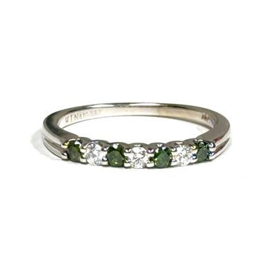 Natural Green & White Diamond Band Ring