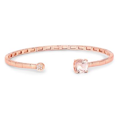 14K Natural Morganite and Diamond Bangle Bracelet
