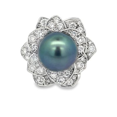 Natural Tahitian Pearl & Diamond Ring