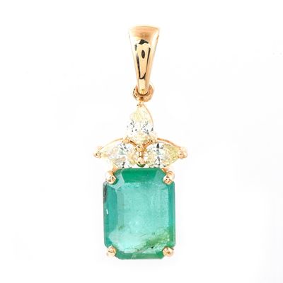 Natural Zambian Emerald & Diamond Petite Pendant