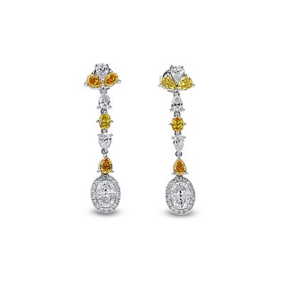 Fancy Yellow & White Diamond Linear Drop Earrings