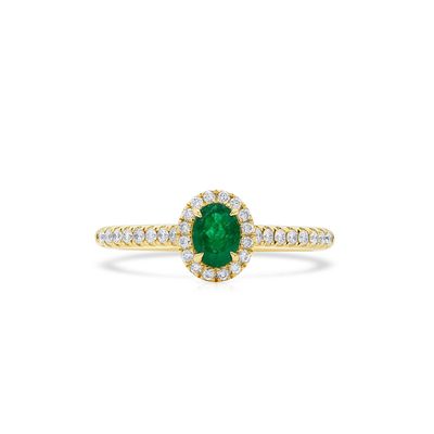 Natural Emerald & Diamond Halo Ring