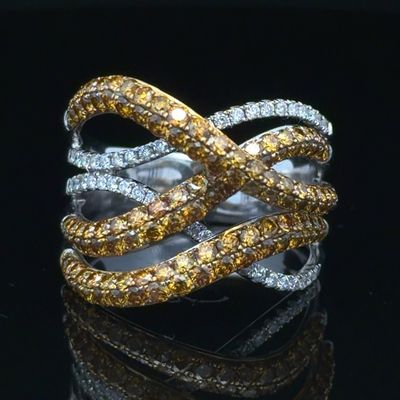 Natural Orange and White Diamond Ring
