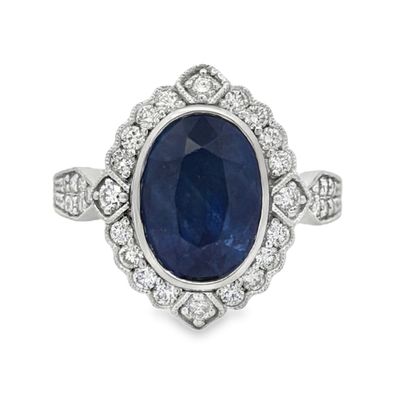 GIA Certified Ceylon Sapphire & Natural Diamond Cocktail Ring by Oscar Friedman
