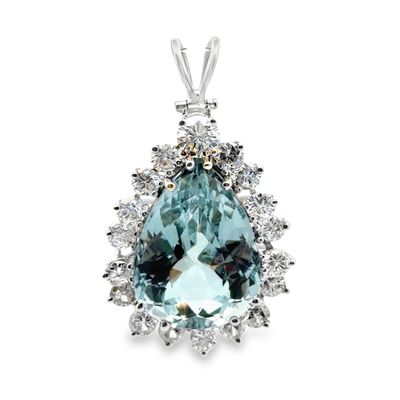 Radiant Natural Aquamarine and Diamond Pendant