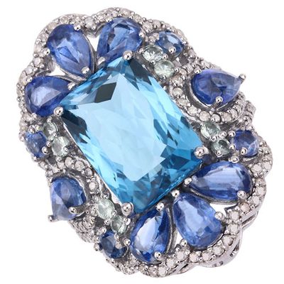14.37 CT Multi Gemstone & Diamond Ring .925 Ring