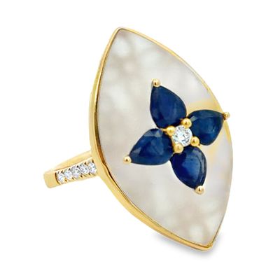 Natural Sapphire and Diamond on Frosted Crystal Ring