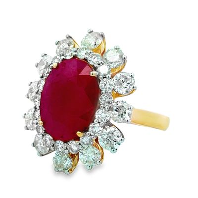 GIA Certified Burma Ruby & Natural Diamond Cocktail Ring by Oscar Friedman