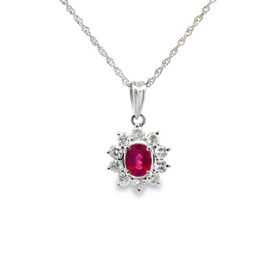 Natural Ruby and Diamond Pendant on Chain