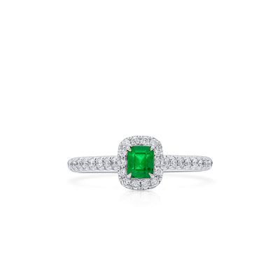 Certified Muzo Emerald & Diamond Halo Ring