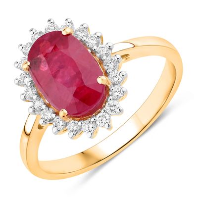 Natural Ruby and Diamond Halo Ring