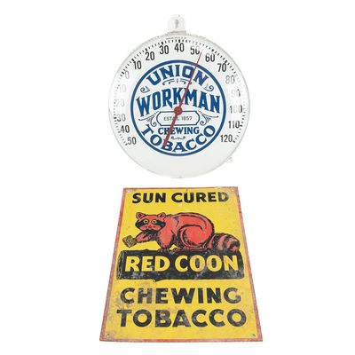 Red Coon Tobacco & Union Workman Advertising Sign+