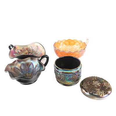 Carnival Glass Nappies & Jar: 4-Pc Lot