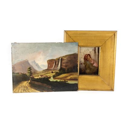 (2) Vintage Framed Oleograph Print & Oil Painting