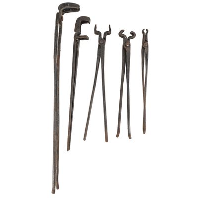 (5) Hand-Forged Blacksmith Tongs & Tools