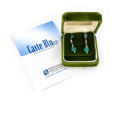 14K Gold Natural Emerald Earrings Pair