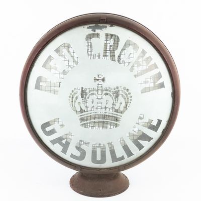 1920s Red Crown Gasoline Pump Globe w Birdcage
