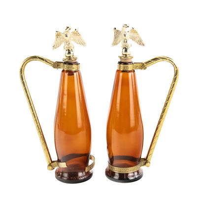 (2) Vintage Italian Amber Glass Ewers/Decanters