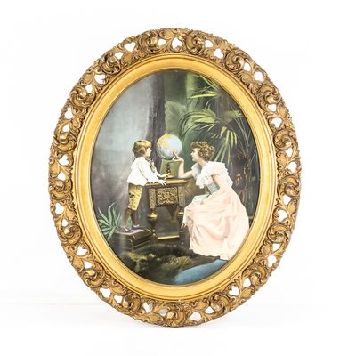 Early Framed Chromolithograph "Where Papa Is"