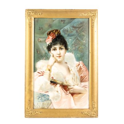 Victorian "Elegant with a Fan" Framed Portrait