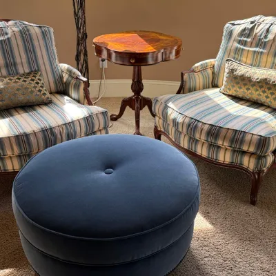 Side chairs, ottoman & side table