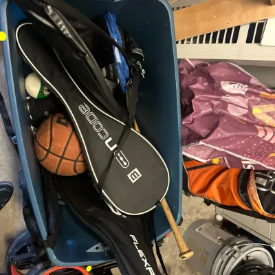 Squash rackets, basketball