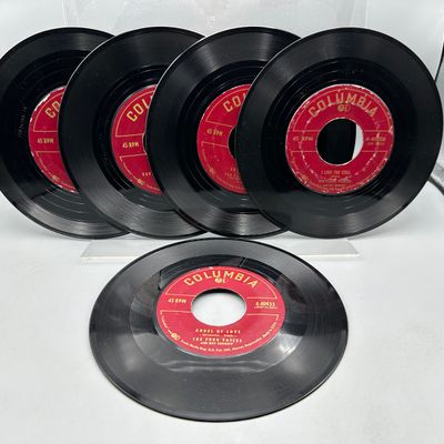 (5) The Four Voices Columbia Label 45 RPM Records - #4-40516, #4-40582, #4-40643, #4-40838, #4-40933 (1956-1957) - Arrangements by Ray...
