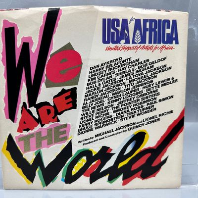 1985 Columbia Records USA For Africa We Are The World 45 RPM Record - #US7-04839 - B-side Grace by Quincy Jones - Original Picture Sleeve