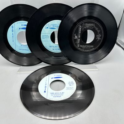 (4) The Fleetwoods Dolphin, Dolton, & Liberty Label 45 RPM Records - Featuring #1 hits Come Softly To Me and Mr. Blue