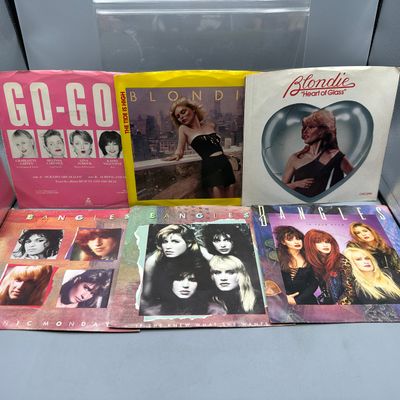 (6) 1970s & 80s I.R.S., Chrysalis, and Columbia Label 45 RPM Records W/ Big Stars Inc. The Go-Go's, Blondie, and Bangles -...