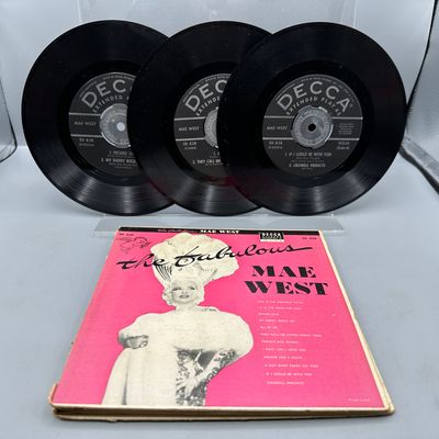 1955 Decca Records Mae West The Fabulous Mae West 45 RPM Record W/ Picture Sleeve - #ED 838 - Triple 45 RPM EP Gatefold Set