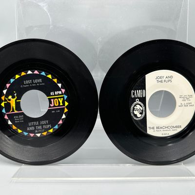 1962-1964 Joey And The Flips Joy/Cameo Label 45 RPM Records - #JR-7116 and #C-327 - Featuring Bongo Stomp and The Beachcomber White Label...