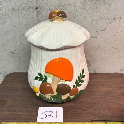 Vtg Ceramic Mushroom Cookie Jar - Large Mushroom Canister - 70s Mushroom Decor - Retro Kitchen Decor