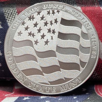 Golden State Mint One Troy Ounce .999 Silver, American Flag & Eagle, BU