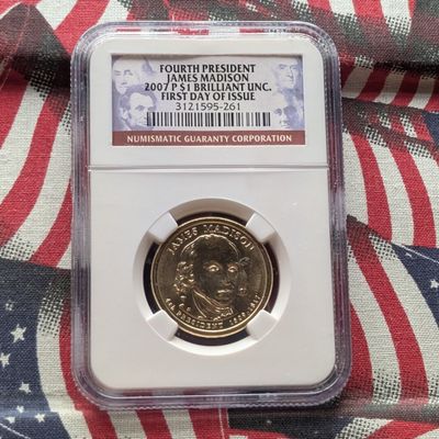 2007-P James Madison Presidential Dollar NGC Brilliant Uncirculated - First Day of Issue