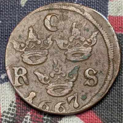 1667 (Error-Double Stamped) Swedish 1/6 Ore, Rare This Old, 359 Years Old!