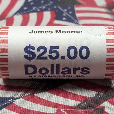Unopened 25 Coin Roll of 2008 James Monroe Presidential Dollars - 25 Total Coins