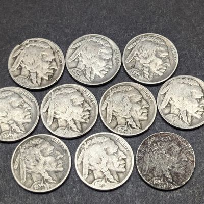 (10) 1934 P&D Indian Head Buffalo Nickels