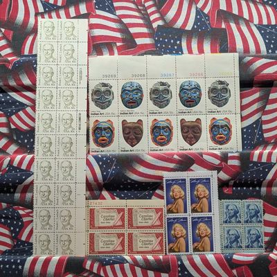 Five Assorted Plate Blocks Of Stamps, All Mint, Original Gum, Never Hinged