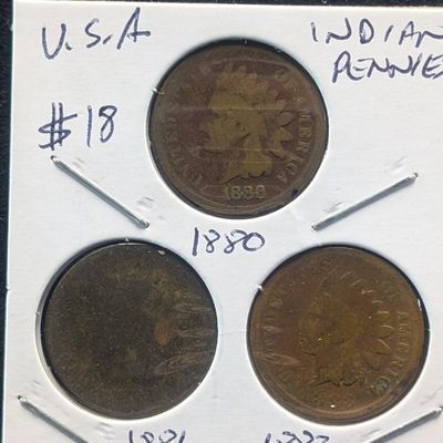 1880, 1881, & 1883 Indian Head Cents