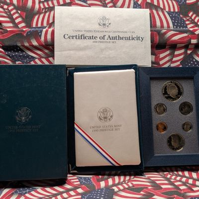 1990-S US Mint Prestige Proof Set W/ 1990-P 90% Silver Eisenhower Centennial Commemorative Proof Dollar