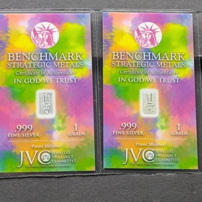 (2) Benchmark Strategic Metals 1 Grain .999 Silver, Wealth You Can Hold, Sealed