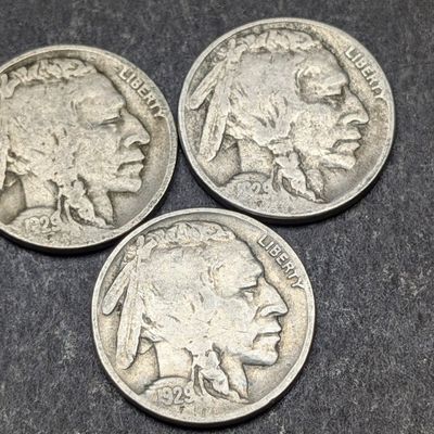 1929 P, D, & S Indian Head Buffalo Nickels