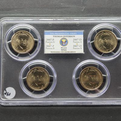 2007 P&D Position A & B Thomas Jefferson Presidential Dollars Set PCGS MS66