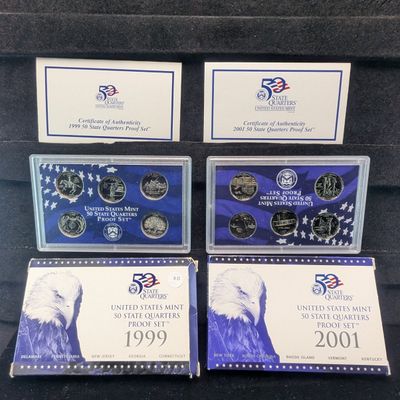 1999-S & 2001-S U.S. Mint State Quarter Proof Sets In OGP w/ COA - Includes First Year of State Quarters!