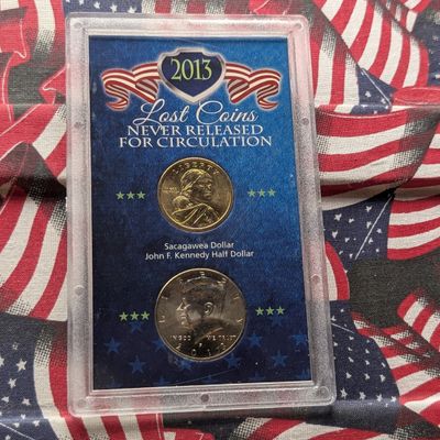 2013 Kennedy Half & Sacagawea Dollar with Delawares Treaty Reverse In Lost Coins Never Release For Circulation Set